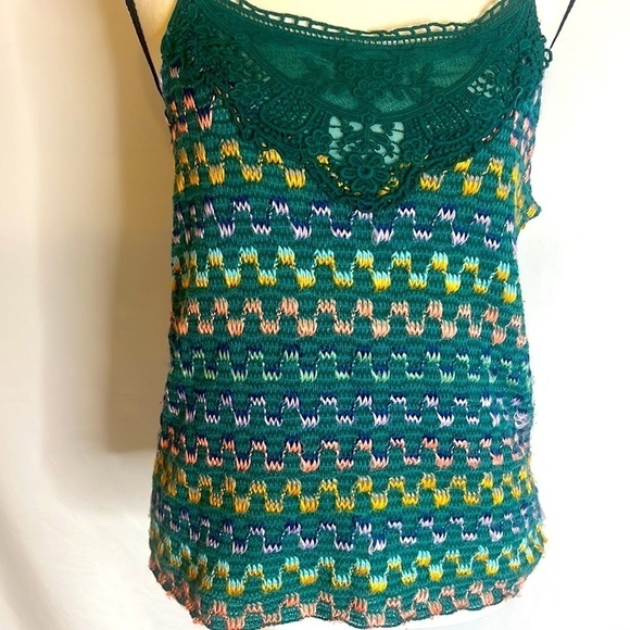FREE PEOPLE Heartbeat Rochelle Electric Green Jade Tank Top Crochet Shirt - Picture 4 of 5